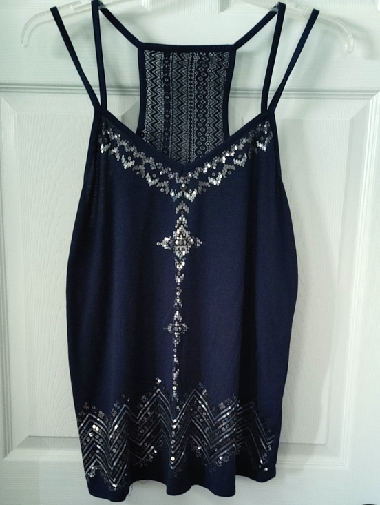 No Boundaries Tops - NOBO Navy Strappy Tank Top Sequin Embellished Measures Size Large Like New